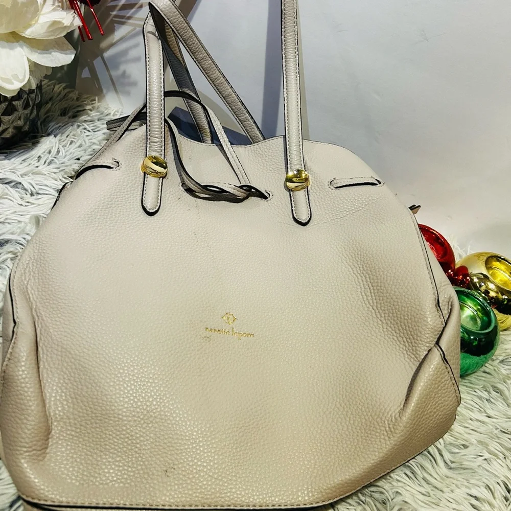 Nanette Lepore Beige Textured Tote with Gold Accents
